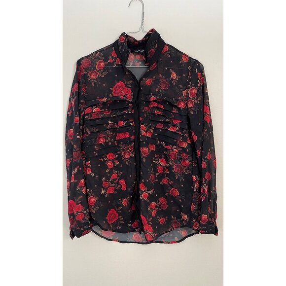 THE KOOPLES FLORAL SHEER BUTTON UP BLOUSE OVERSIZED FIT XXS - Picture 2 of 10